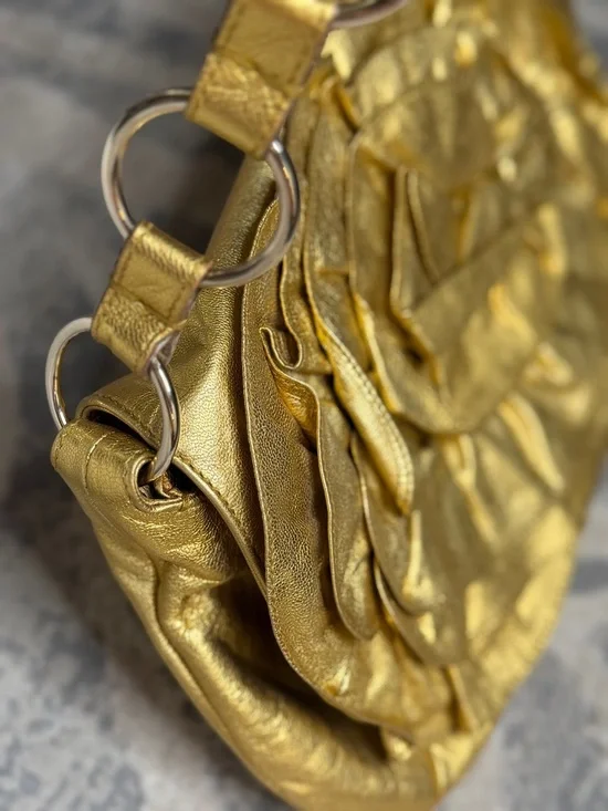 YSL Gold Floral Applique Shoulder Bag Y2K Vintage - Picture 3 of 11